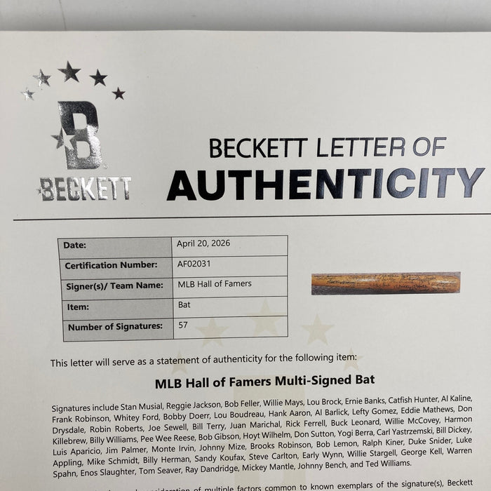 Beautiful Mickey Mantle Ted Williams 57 Sigs Hall Of Fame Multi Signed Bat BAS