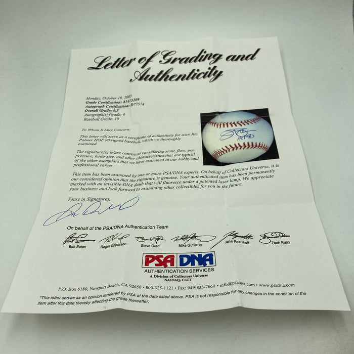 Jim Palmer HOF 1990 Signed Major League Baseball PSA DNA Graded 9.5 MINT