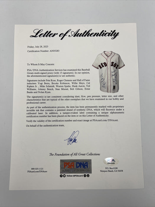 Beautiful All Century Team Signed Jersey 16 Sigs With Ted Williams PSA DNA