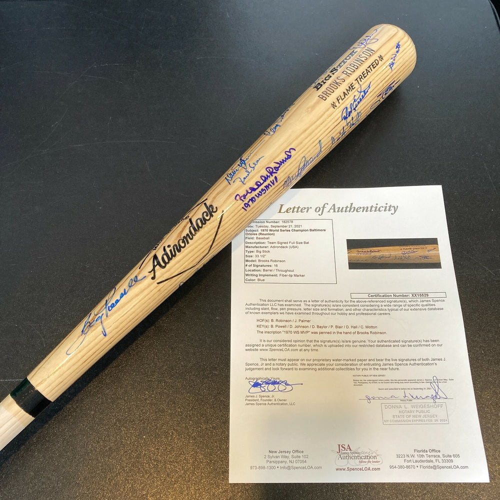 1970 Baltimore Orioles World Series Champs Team Signed Baseball Bat With JSA COA