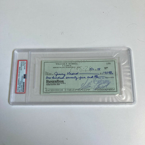 Bill Russell Signed Autographed Bank Check PSA DNA Boston Celtics HOF Legend