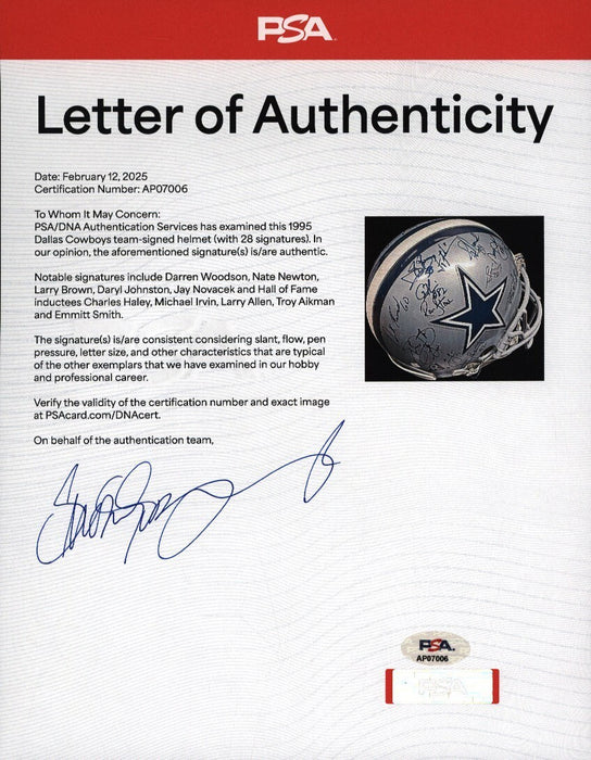 1995 Dallas Cowboys Super Bowl Champs Team Signed Authentic Helmet PSA DNA COA