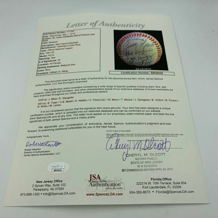 Stunning St. Louis Cardinals Hall Of Famers & Legends Multi Signed Baseball JSA