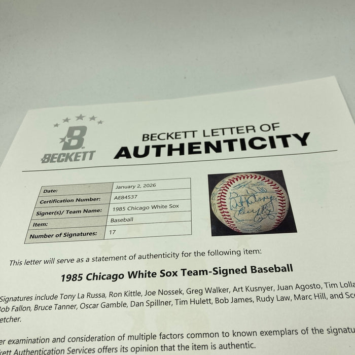 1985 Chicago White Sox Team Signed Baseball Beckett COA