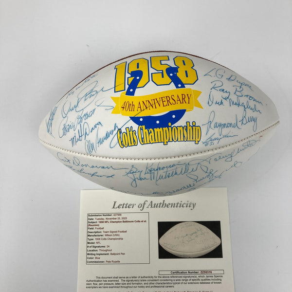 1958 Baltimore Colts NFL Champs Team Signed Football Johnny Unitas JSA COA