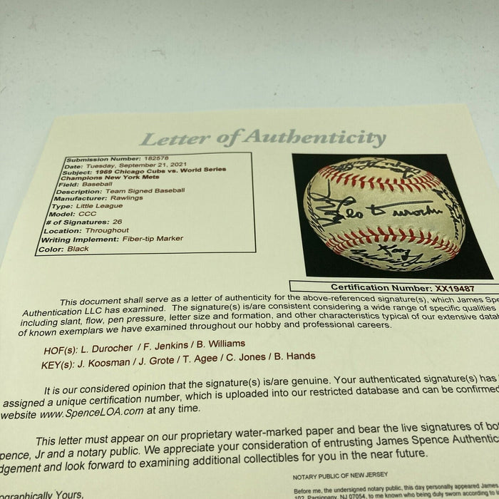 Beautiful 1969 Chicago Cubs Team Signed Major League Baseball Ernie Banks JSA