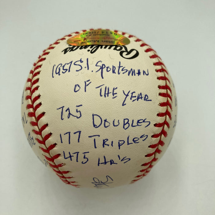 Beautiful Stan Musial Signed Heavily Inscribed Career STAT Baseball RJ COA