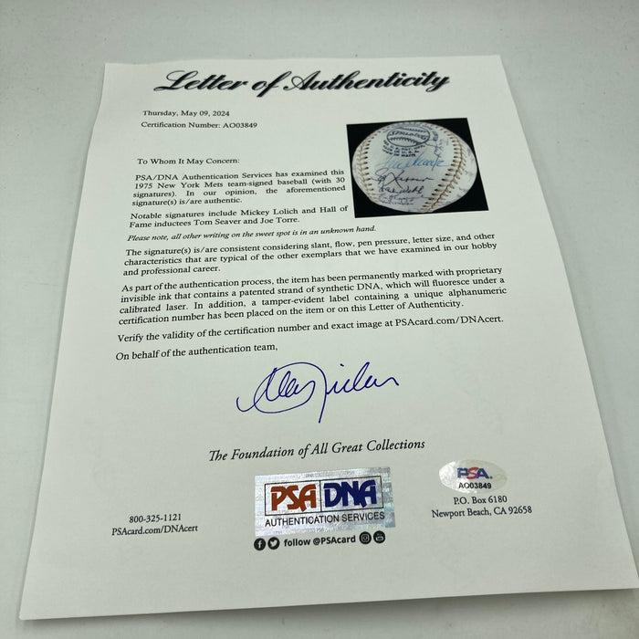 1975 New York Mets Team Signed National League Baseball Tom Seaver PSA DNA COA