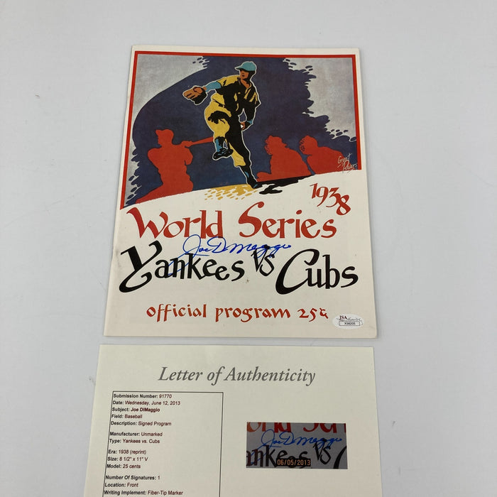 Joe Dimaggio Signed 1938 World Series Program New York Yankees JSA COA