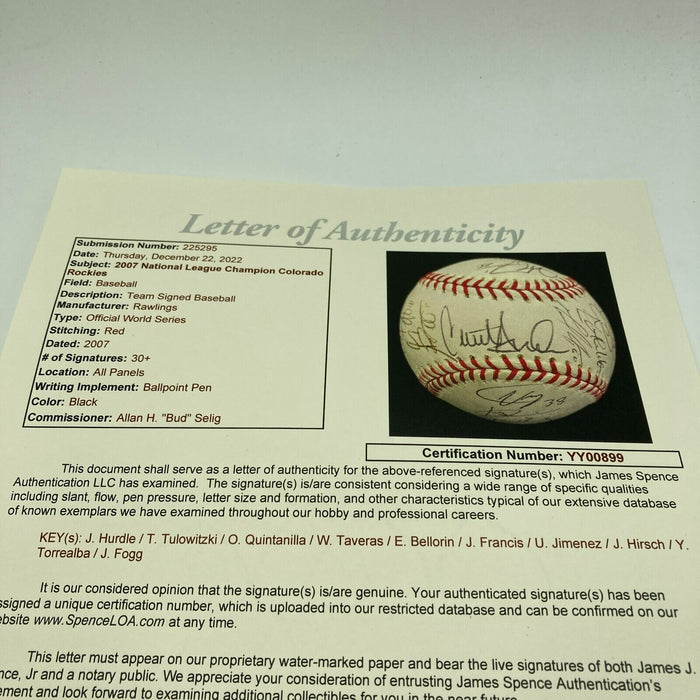 Rare 2007 Colorado Rockies NL Champs Team Signed World Series Baseball JSA COA
