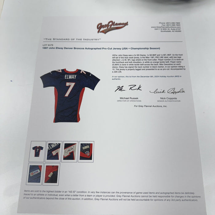 John Elway Signed 1997 Denver Broncos Nike Pro Cut Game Jersey JSA COA