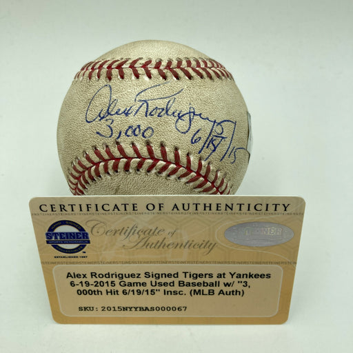 Incredible Alex Rodriguez 3,000 Hit Game Used Signed Inscribed Baseball Steiner