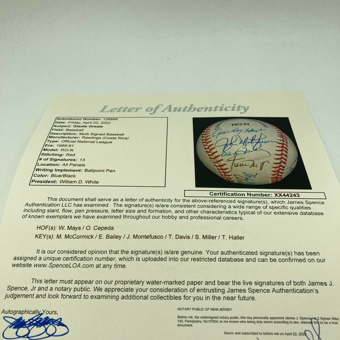 Willie Mays San Francisco Giants Legends Multi Signed NL Baseball JSA COA