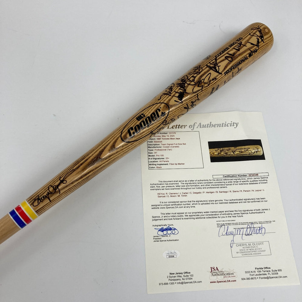 1997 Toronto Blue Jays Team Signed Baseball Bat Roger Clemens 25+ Sigs JSA