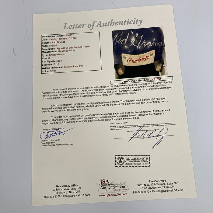Red Grange Signed Authentic Vintage Chicago Bears Full Size Helmet JSA COA RARE