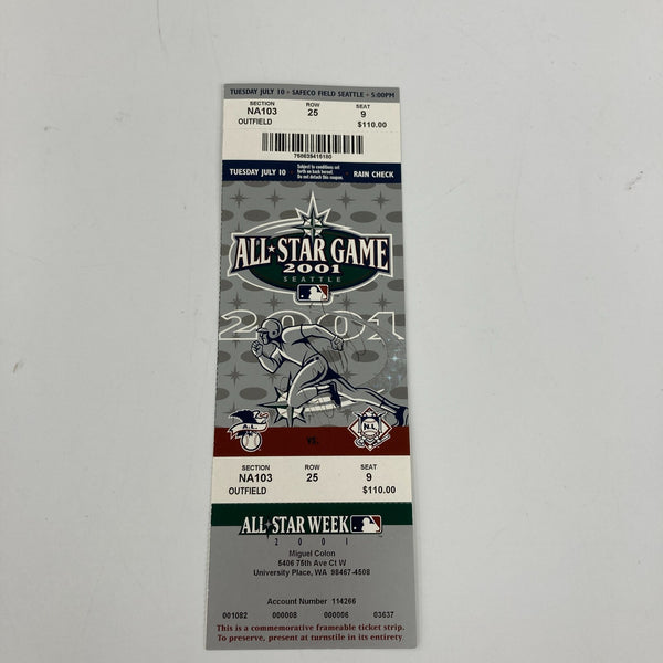 Ichiro Suzuki Signed 2001 MLB All Star Game Full Ticket