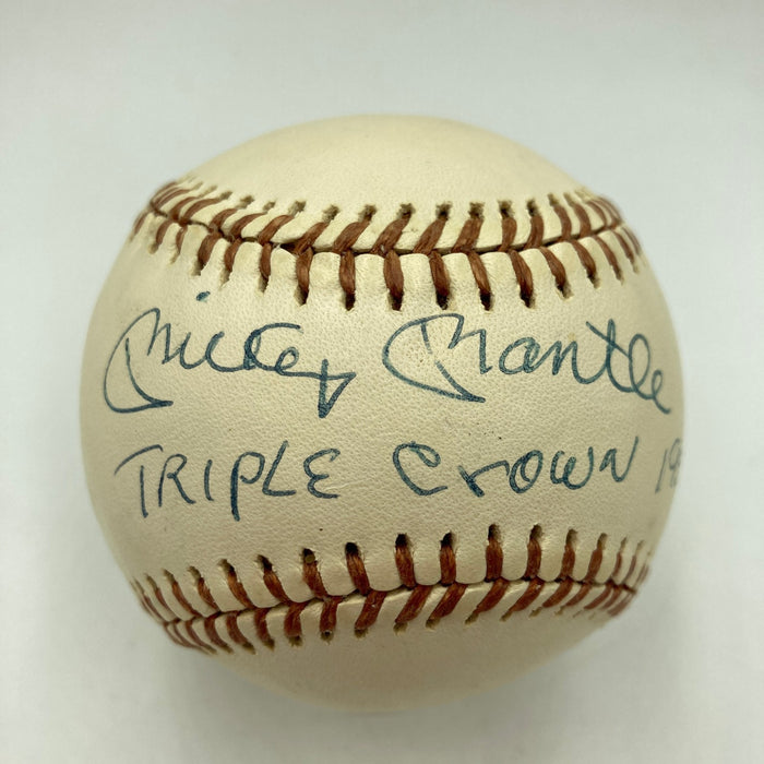 Beautiful Mickey Mantle Triple Crown 1956 Signed Inscribed Baseball JSA COA