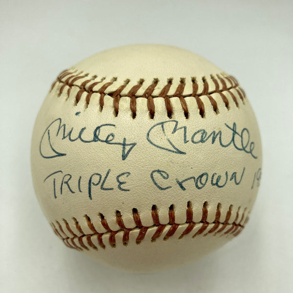 Beautiful Mickey Mantle Triple Crown 1956 Signed Inscribed Baseball JSA COA