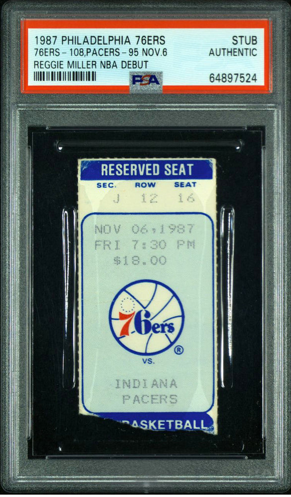 Reggie Miller NBA Debut Ticket November 6, 1987 PSA POP 1!