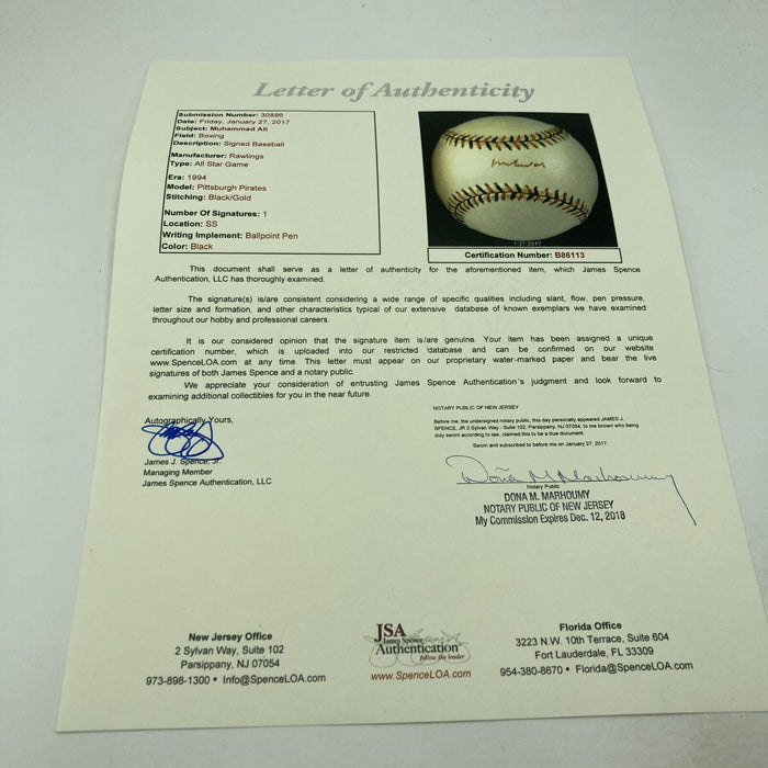 Muhammad Ali Single Signed 1994 All Star Game Baseball JSA COA