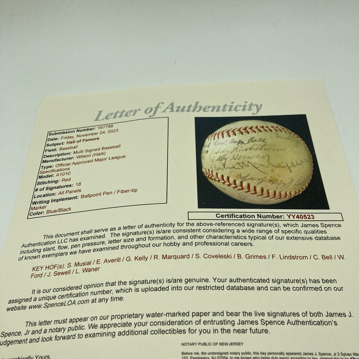 Rube Marquard George Kelly Stan Coveleski HOF Multi Signed Baseball JSA COA