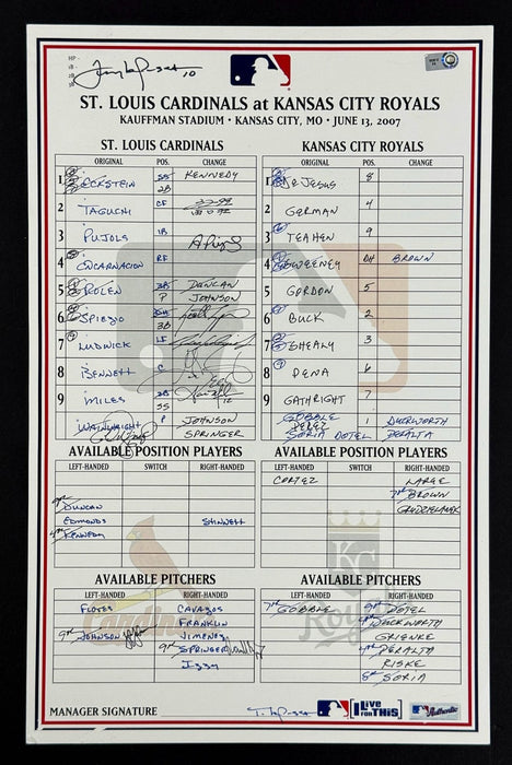 2007 St. Louis Cardinals Team Signed Game Used Lineup Card Albert Pujols Beckett