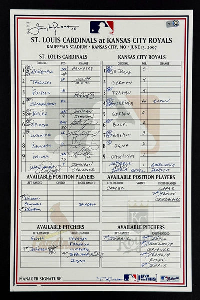 2007 St. Louis Cardinals Team Signed Game Used Lineup Card Albert Pujols Beckett