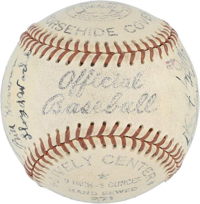 1956 New York Yankees World Series Champs Team Signed Baseball Mickey Mantle JSA