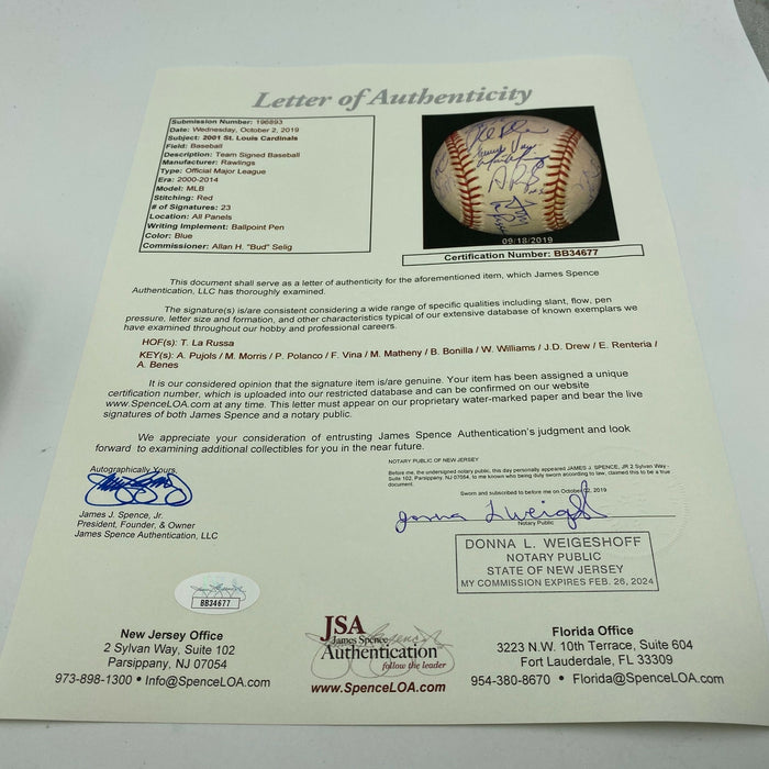 Albert Pujols Rookie Season 2001 St. Louis Cardinals Team Signed Baseball JSA