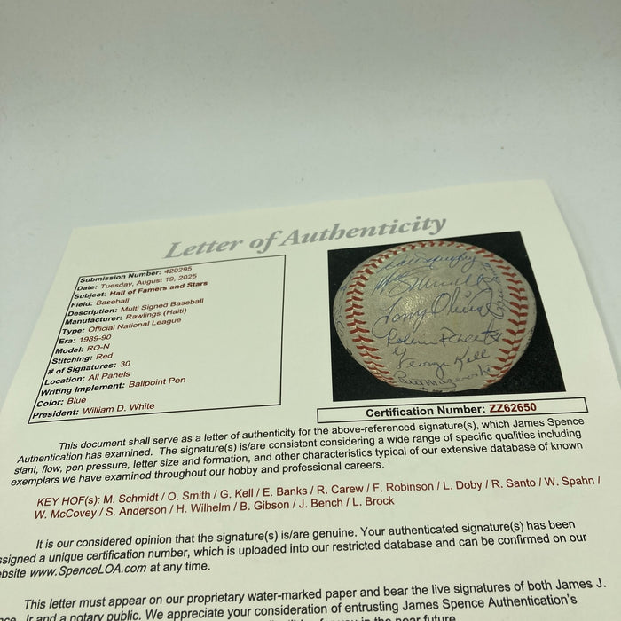 Hall Of Fame Multi Signed Baseball 30 Sigs Ernie Banks Mike Schmidt  JSA COA