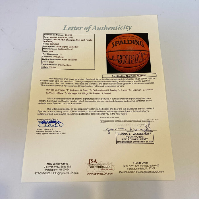1972-73 New York Knicks NBA Champs Team Signed NBA Game Basketball JSA COA