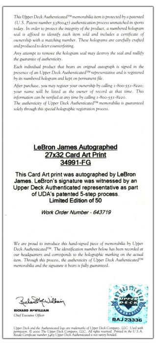 Lebron James Signed 37x32 Card Art Photo Lithograph Upper Deck UDA COA