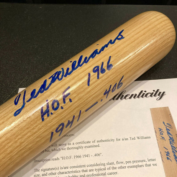 Ted Williams Signed Heavily Inscribed Career STAT Baseball Bat JSA Graded MINT 9
