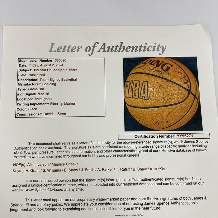 1997-98 Philadelphia 76ers Team Signed Game Basketball Allen Iverson Rookie JSA