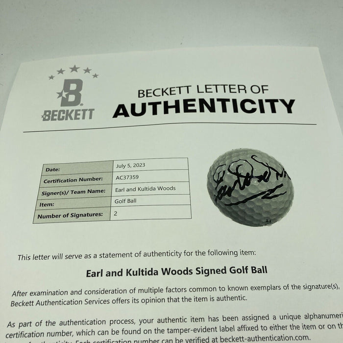 Earl & Kultida Woods Signed Golf Ball Tiger Woods Parents Beckett COA