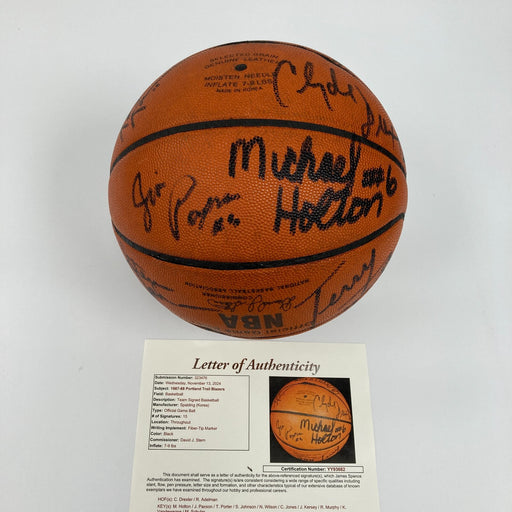 1987-88 Portland Trail Blazers Team Signed Game Used Spalding Basketball JSA COA