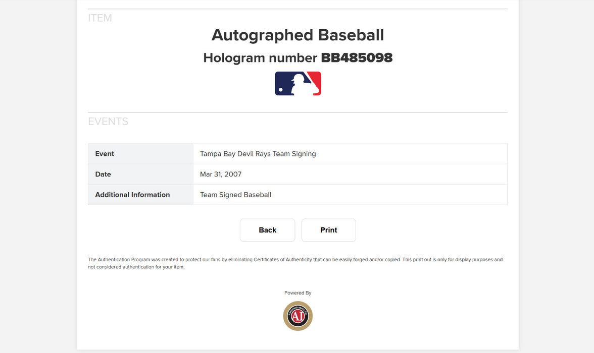 2007 Tampa Bay Devil Rays Team Signed Baseball 30 Sigs MLB Authenticated Holo
