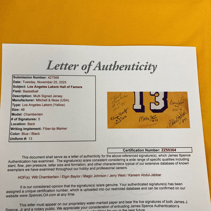Wilt Chamberlain "HOF 1978" Los Angeles Lakers Legends Signed Jersey JSA & PSA