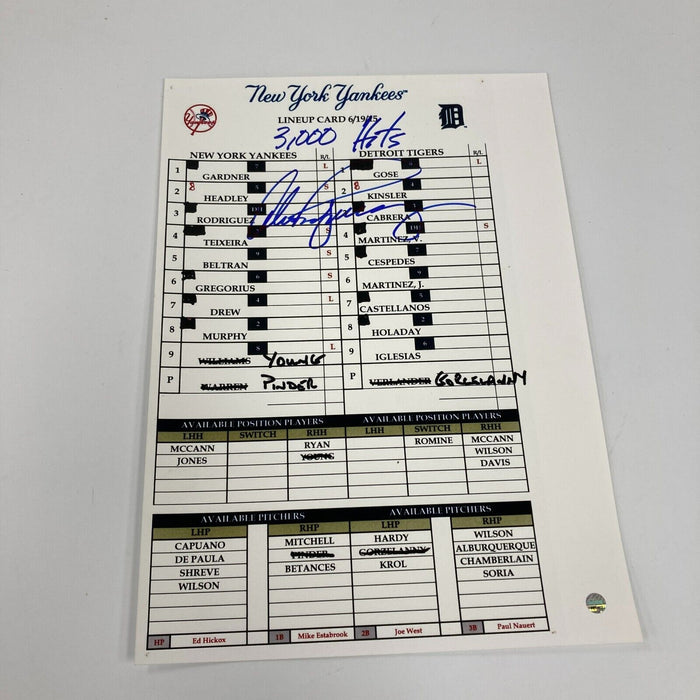 Alex Rodriguez Signed 3,000 Hit Game Lineup Card With Steiner COA