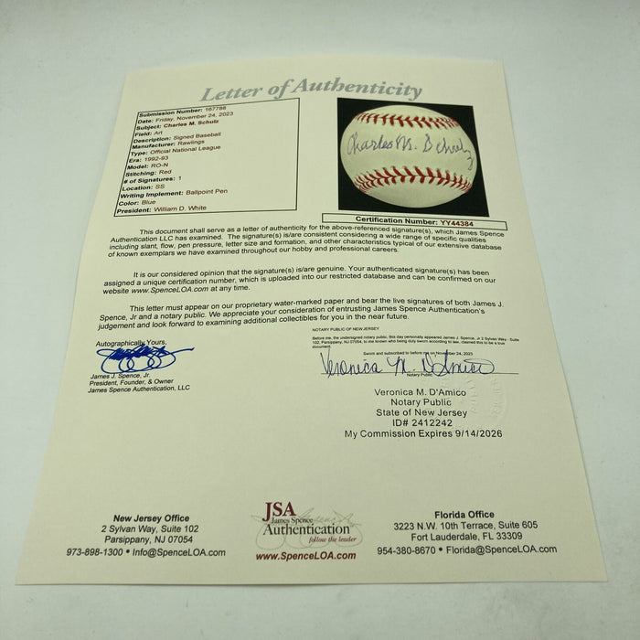 Charles M. Schulz Peanuts Single Signed National League Baseball With JSA COA