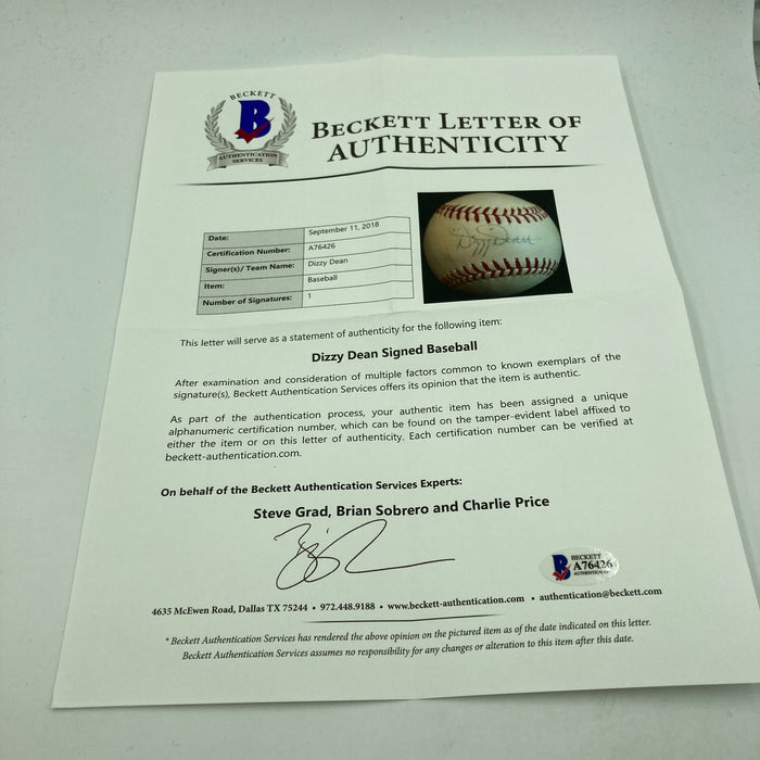 Rare Dizzy Dean Sweet Spot Single Signed Autographed Baseball With Beckett COA