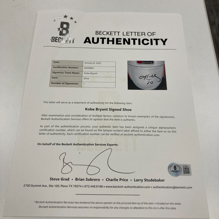 Kobe Bryant Signed 2008 Olympics Team USA Sneakers Shoes Beckett COA