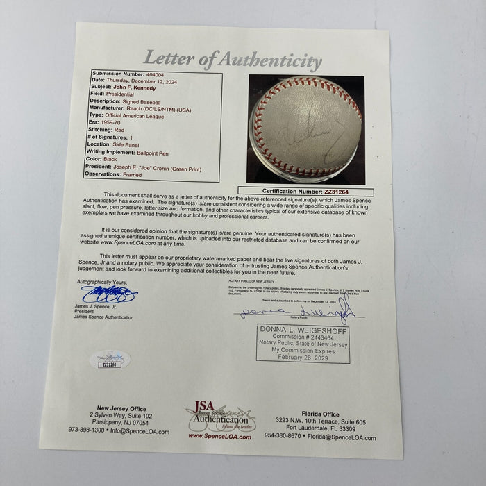 President John F. Kennedy Single Signed Baseball JFK First Pitch 1962 JSA