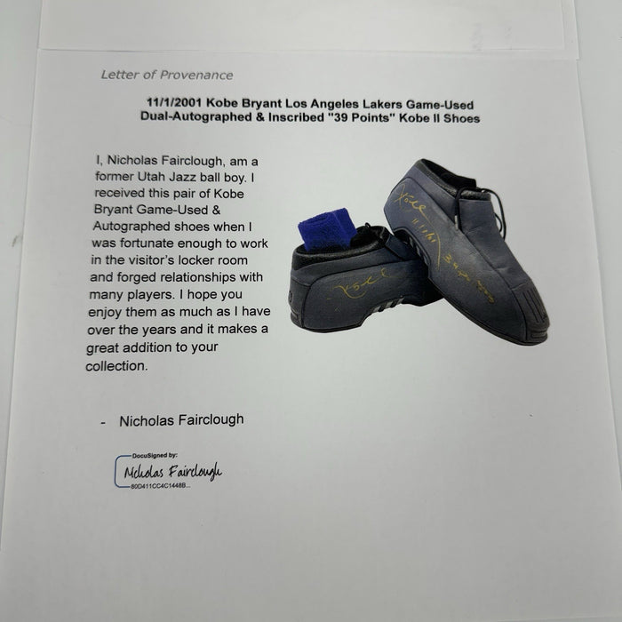 Kobe Bryant Game-Used Photo Matched Twice-Signed Adidas Sneakers "39 Points" JSA