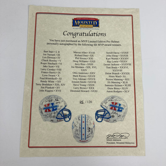 Beautiful Super Bowl MVP's Signed Helmet 40 Sigs With Tom Brady JSA COA