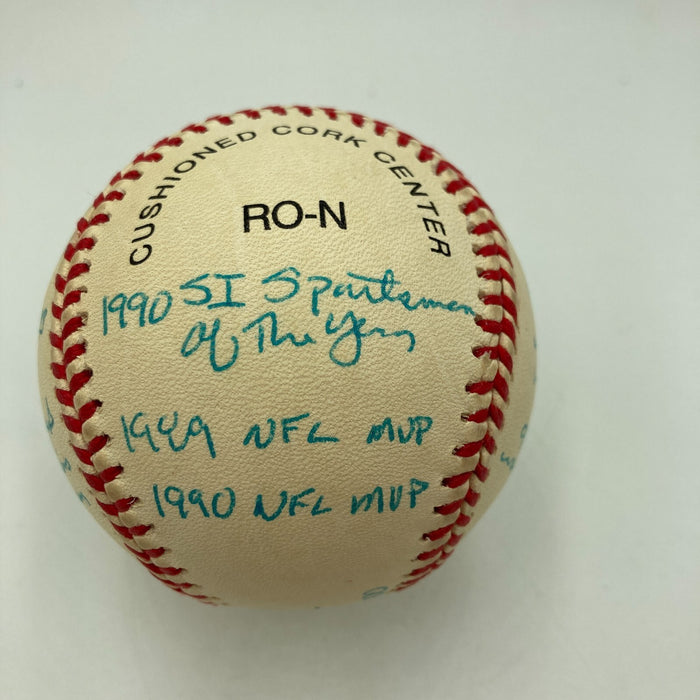 Joe Montana Signed Heavily Inscribed Career STAT Baseball Reggie Jackson COA