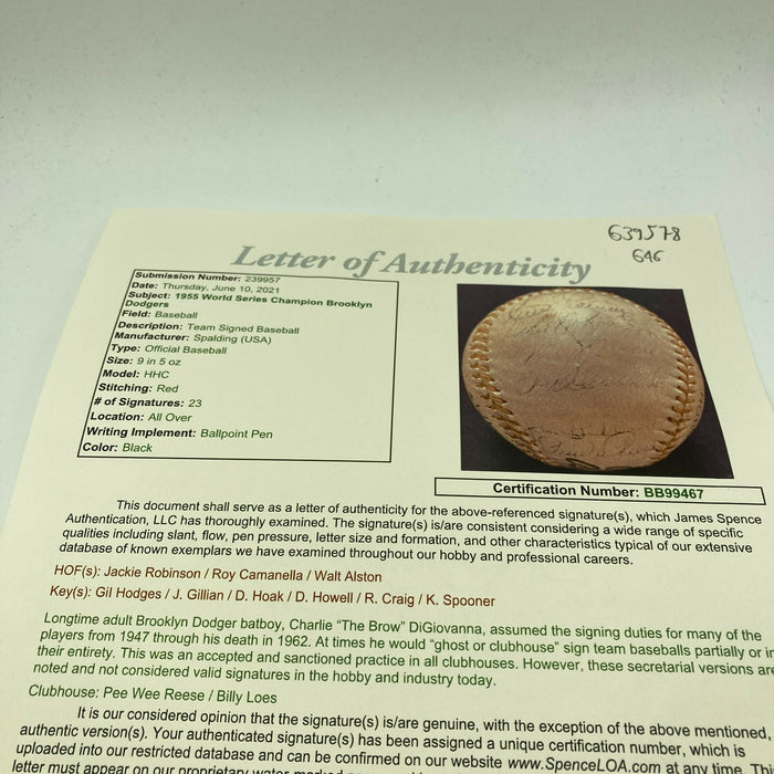 1955 Brooklyn Dodgers W.S. Champs Team Signed Baseball Jackie Robinson JSA COA