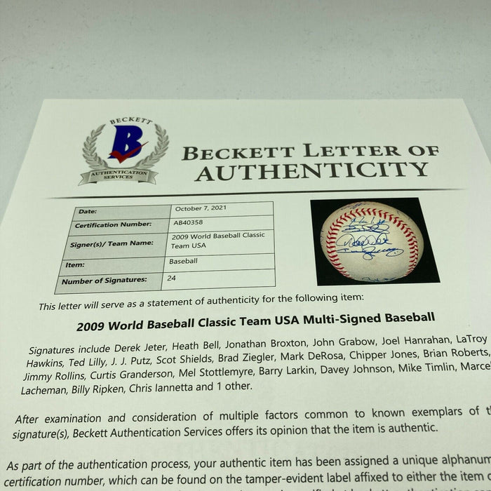 Derek Jeter Chipper Jones 2009 WBC Team USA Team Signed Baseball Beckett COA