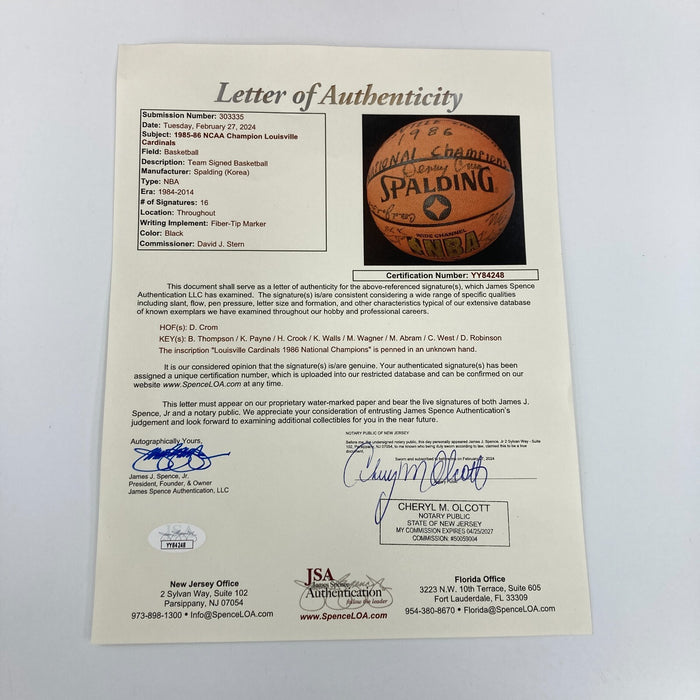 1985-86 Louisville Cardinals NCAA Champs Team Signed Basketball JSA COA