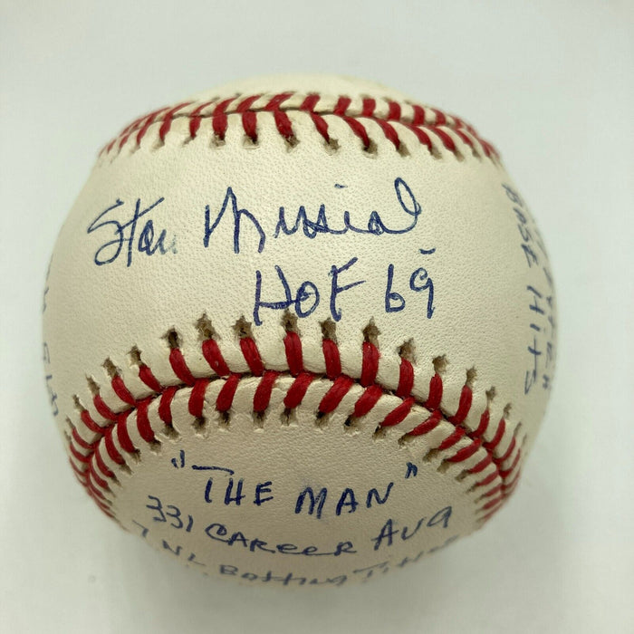 Beautiful Stan Musial Signed Heavily Inscribed Career STAT Baseball JSA COA